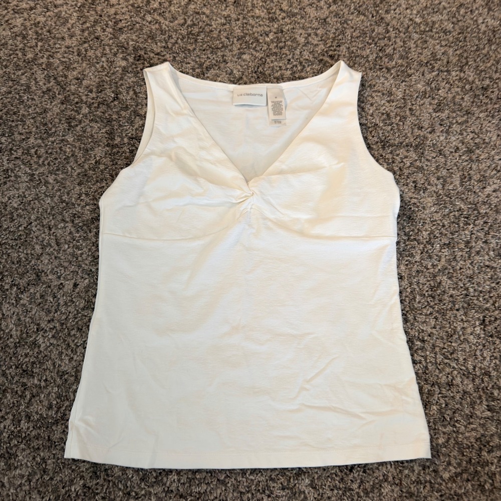 Liz Claiborne Womens White V-Neck Twist Front Sleeveless Tank Top M RN 52002